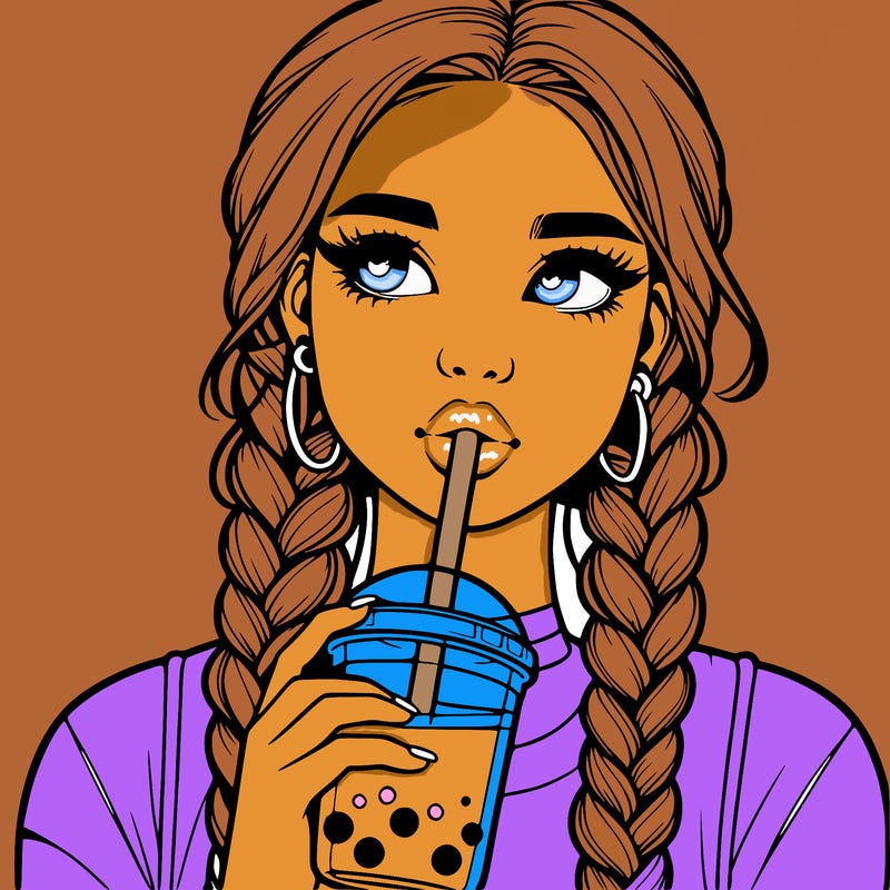 realistic girl with braided hair drinking boba