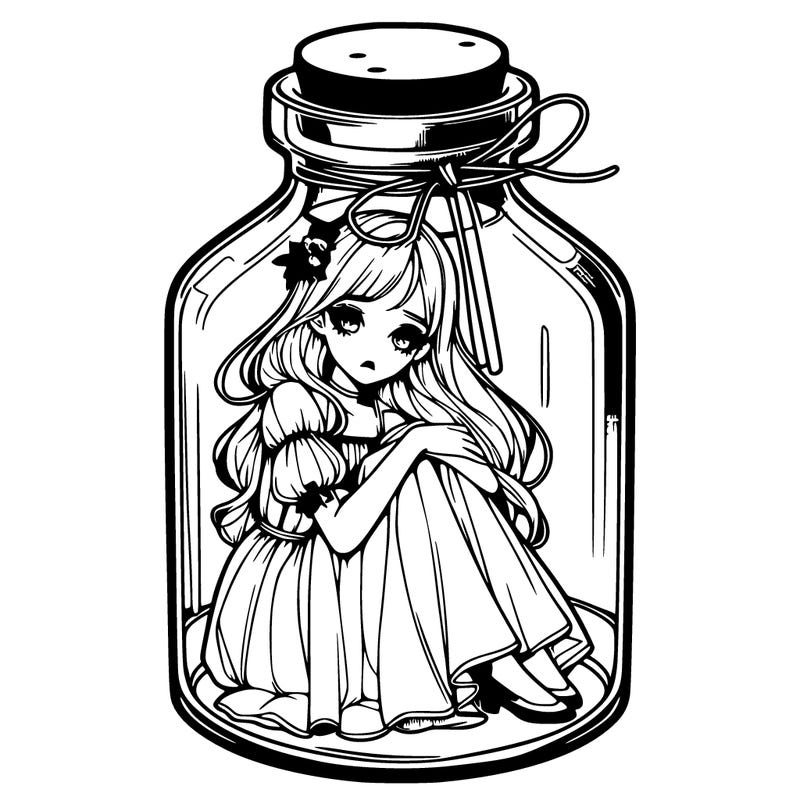beautiful realistic girl trapped in bottle