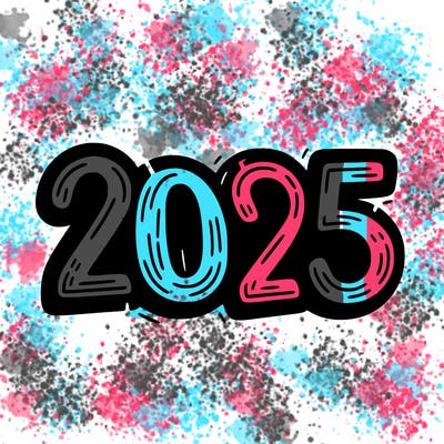 one line scrawled numbers sketch design “2025”