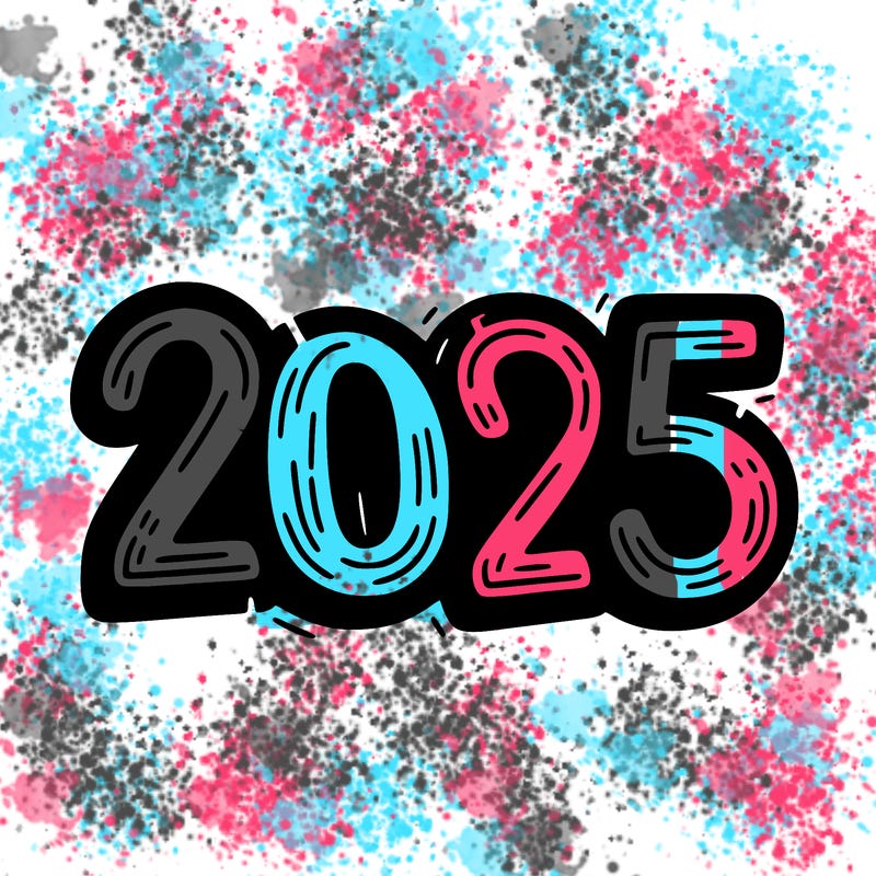 one line scrawled numbers sketch design “2025”