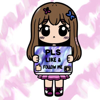 girl holding a sign that says pls like and follow me