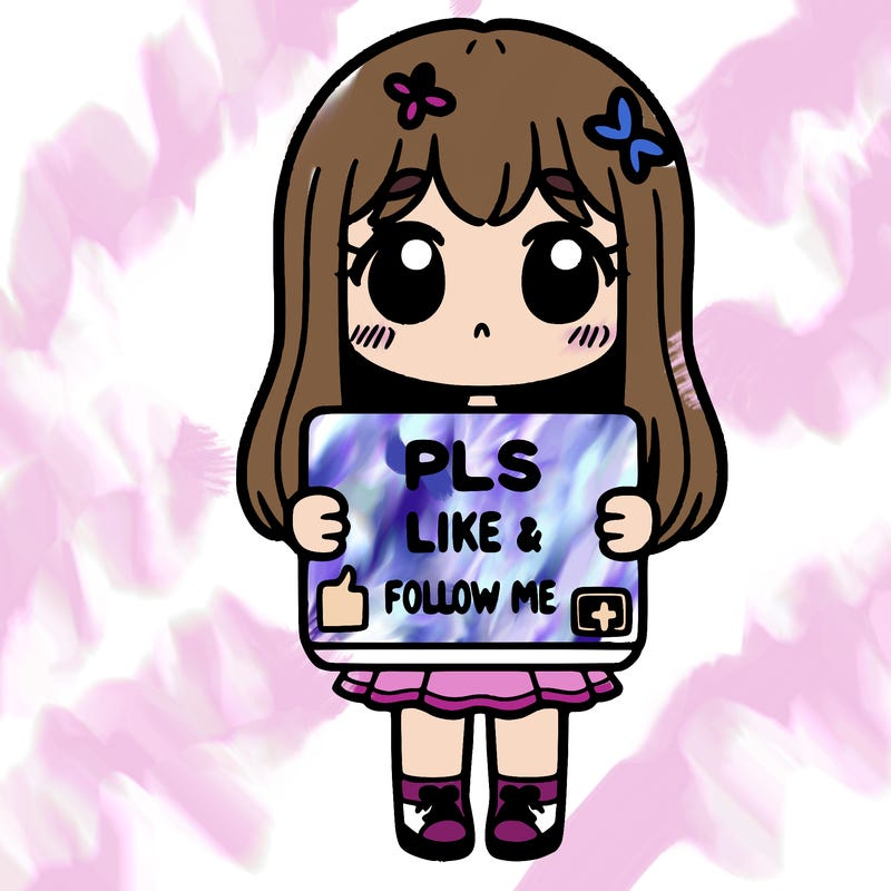 girl holding a sign that says pls like and follow me
