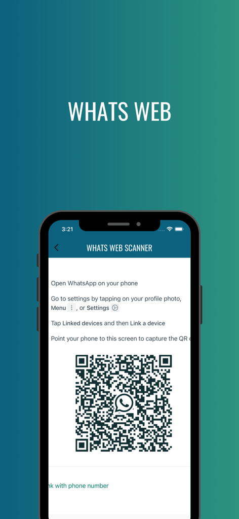 Tela de um smartphone exibindo um código QR e instruções para vincular uma segunda conta de chat