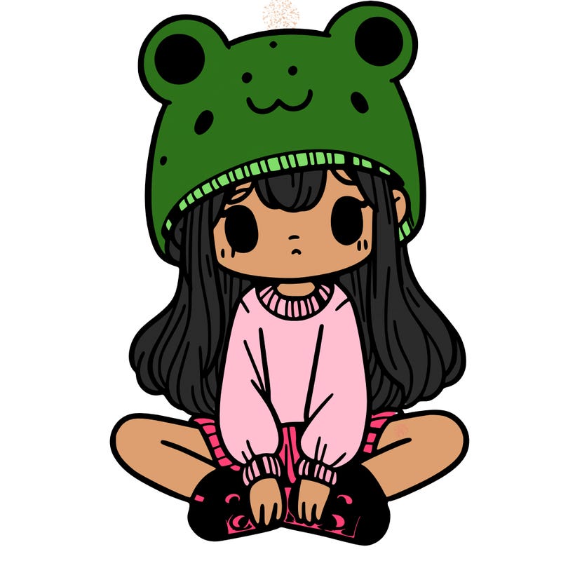a girl wearing a frog hat and some frog socks