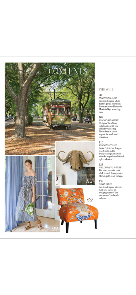 MILIEU Magazine - Table of contents from MILIEU Magazine featuring luxury home decor and lifestyle articles