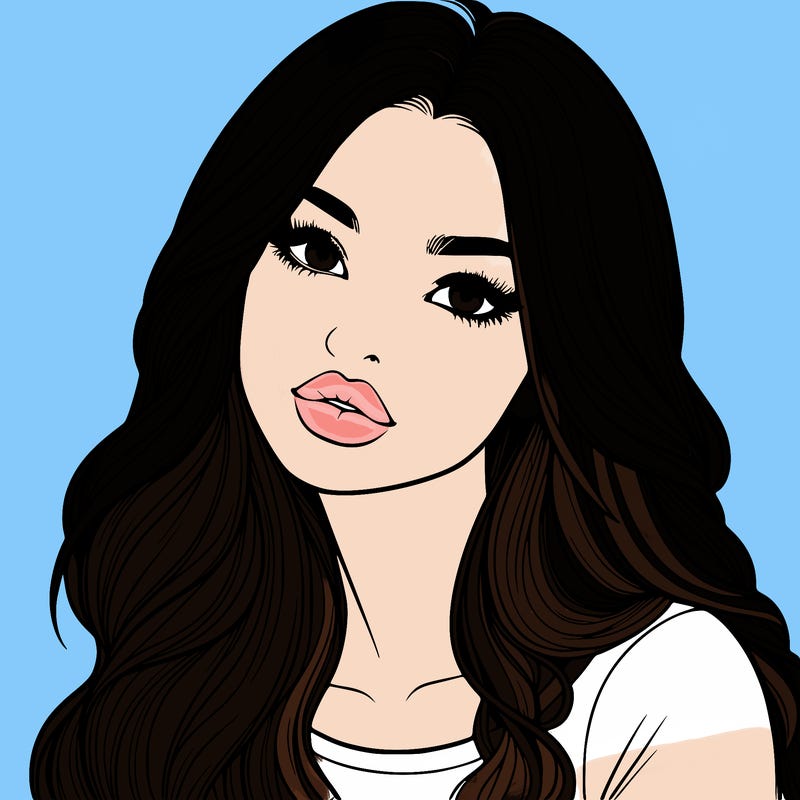 realistic girl with hair on her hair and lips