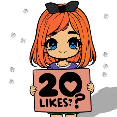 cute realistic girl holding a sign that says 20 likes?
