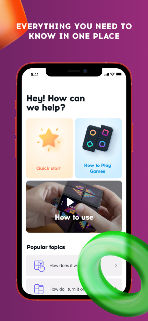 Centro de ayuda de la aplicación WOWCube Connect con guías de inicio rápido y tutoriales de juego.