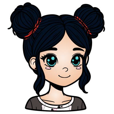 a 14 year old girl with two buns combed in her hair