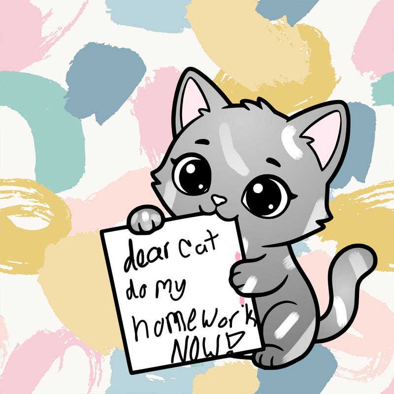 a small cat with a blank sheet of paper in its hand. the cat is sooooooo cute!