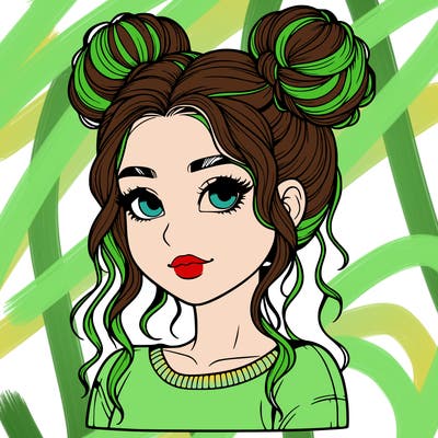 realistic girl with two buns in her hair