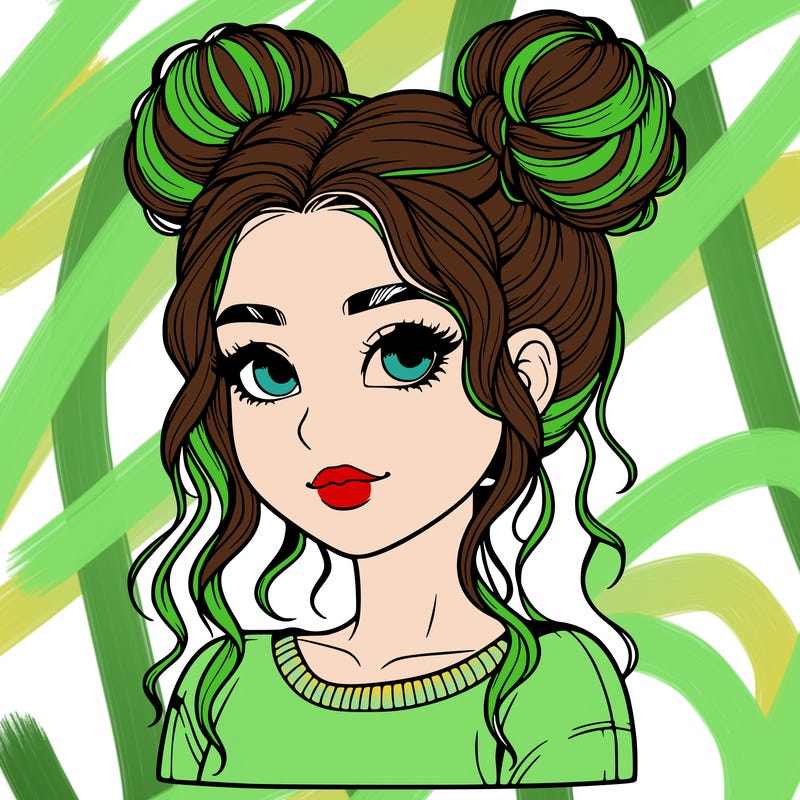 realistic girl with two buns in her hair