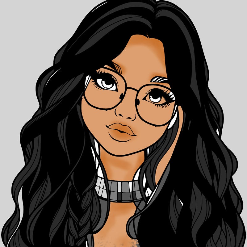 girl with long hair and freckles and glasses realistic