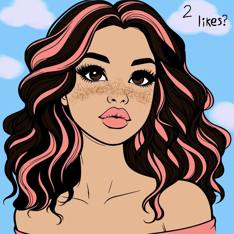 realistic girl with wavy hair and lips