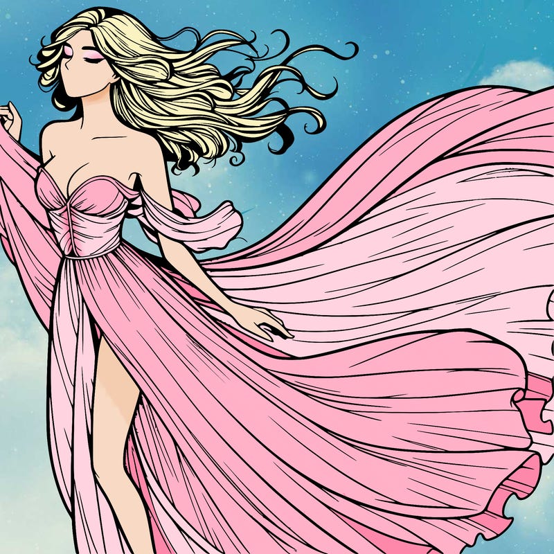 realistic woman in dress flowing the the wind