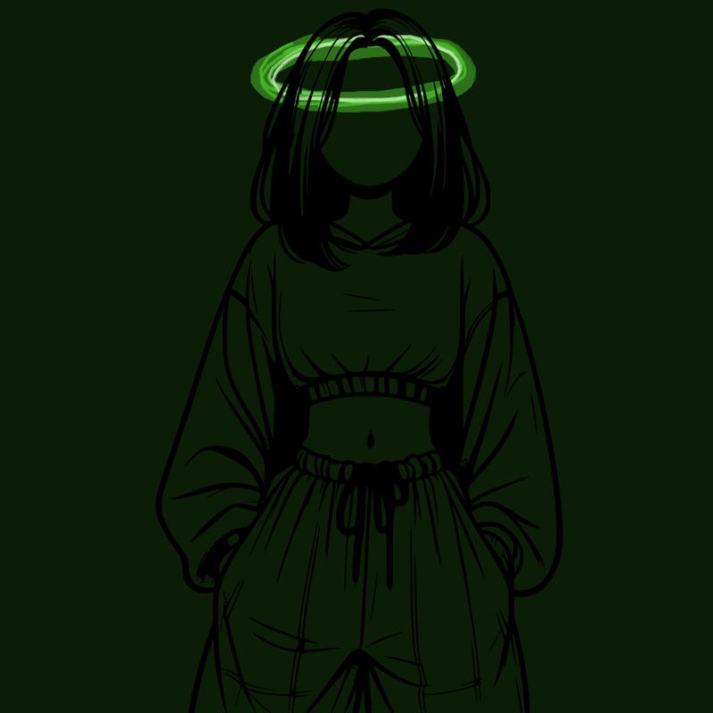 realistic girl faceless with baggy pants and a crop top