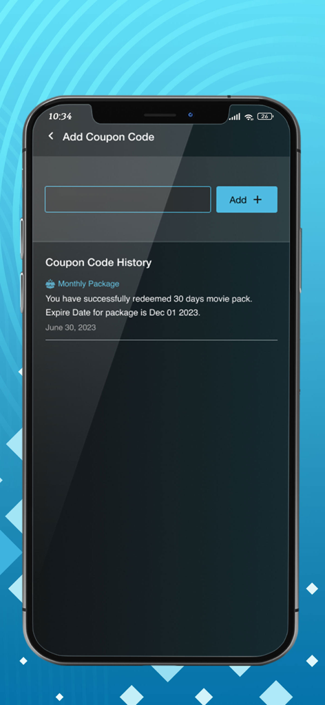 Mahar Mobile app interface for adding and tracking coupon codes