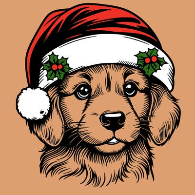 realistic dog wearing a santa hat