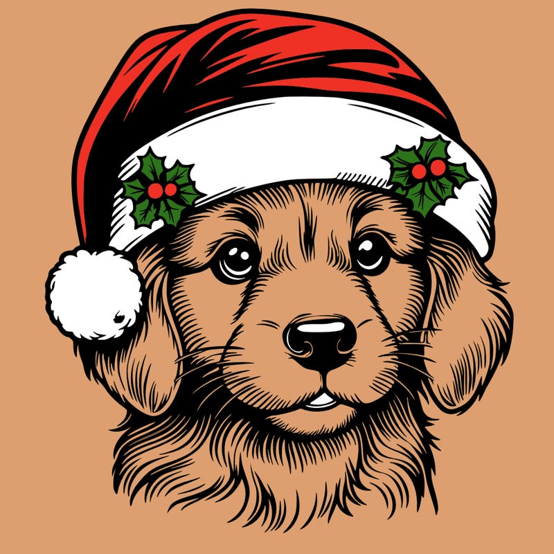 realistic dog wearing a santa hat