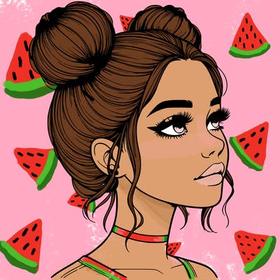 realistic girl with buns on the top of her head