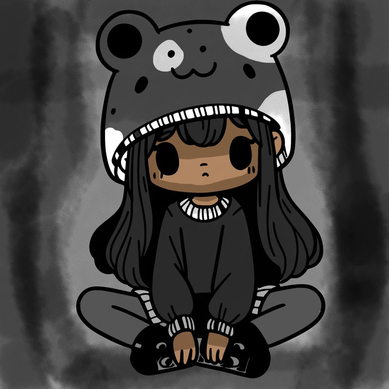 a girl wearing a frog hat and some frog socks