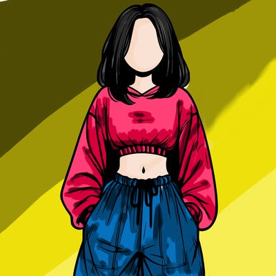 realistic girl faceless with baggy pants and a crop top