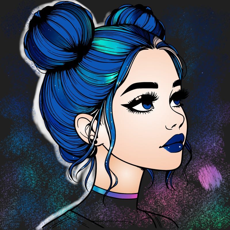 realistic girl with buns on the top of her head