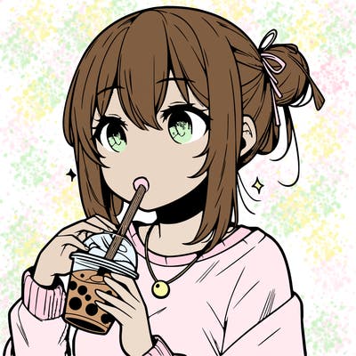manga character drinking boba