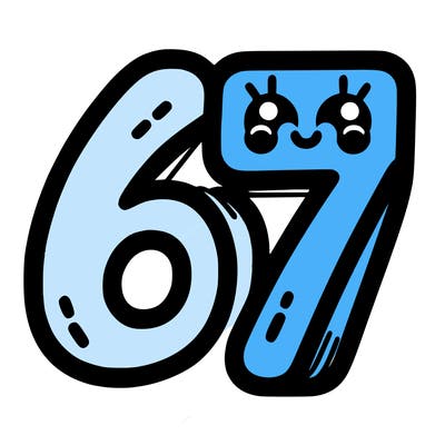 the numbers 67
