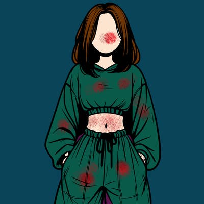 realistic girl faceless with baggy pants and a crop top