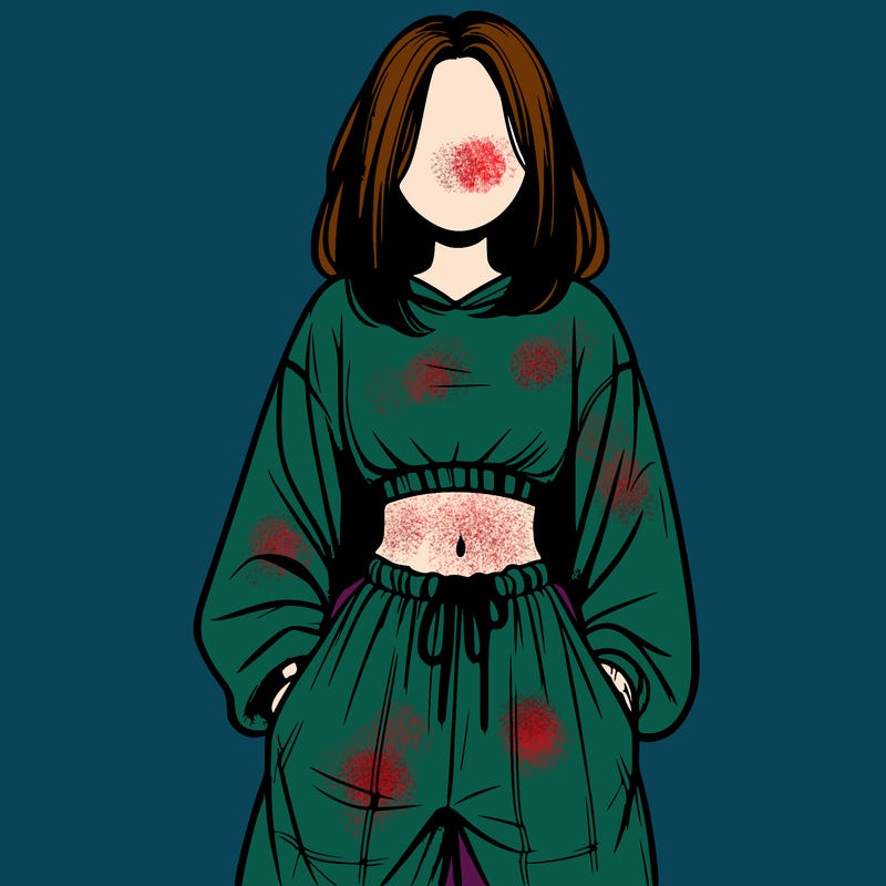 realistic girl faceless with baggy pants and a crop top