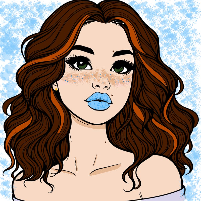 realistic girl with wavy hair and lips