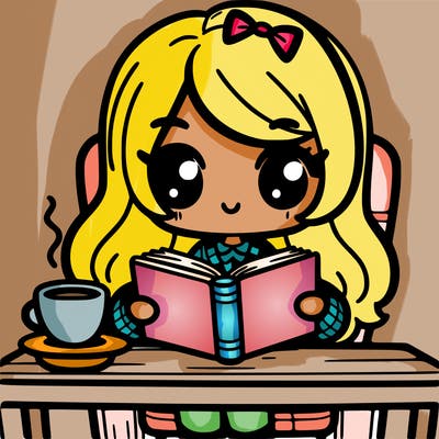 cute girl reading a book with a cup of coffee on a table
