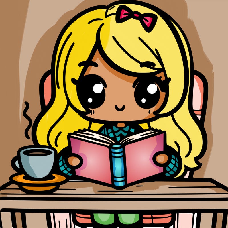 cute girl reading a book with a cup of coffee on a table
