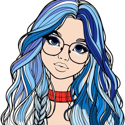 girl with long hair and freckles and glasses realistic