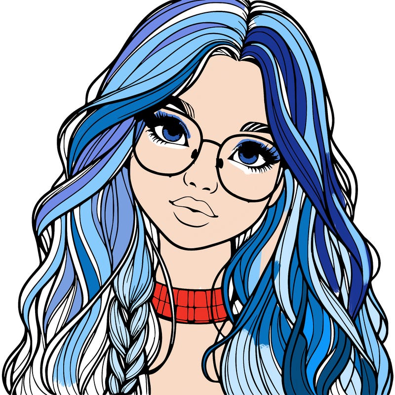 girl with long hair and freckles and glasses realistic