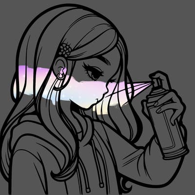 a realistic girl spray painting