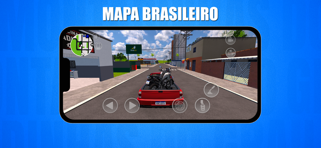 Montadinhas do Grau - Gameplay of Montadinhas do Grau showing a pickup truck transporting a motorcycle through a Brazilian city street