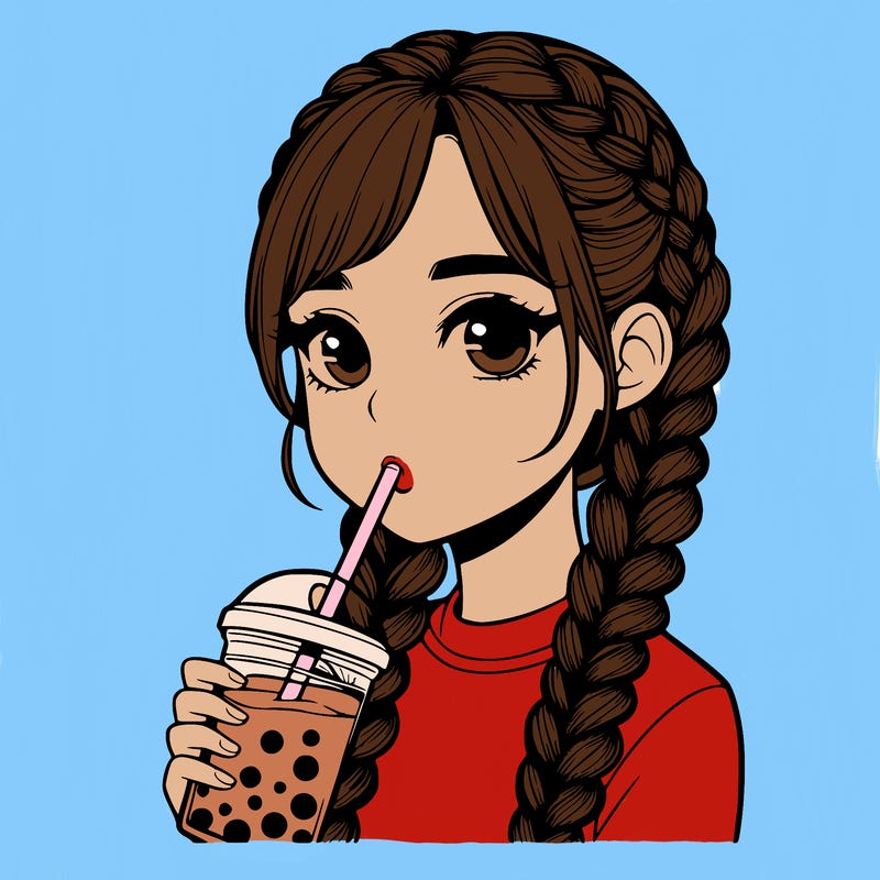 realistic girl with braided hair drinking boba