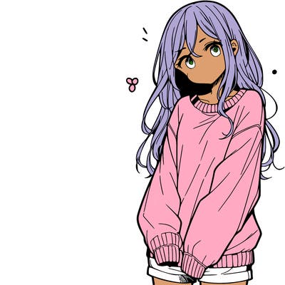 manga teen girl  in a sweater and baggy pants