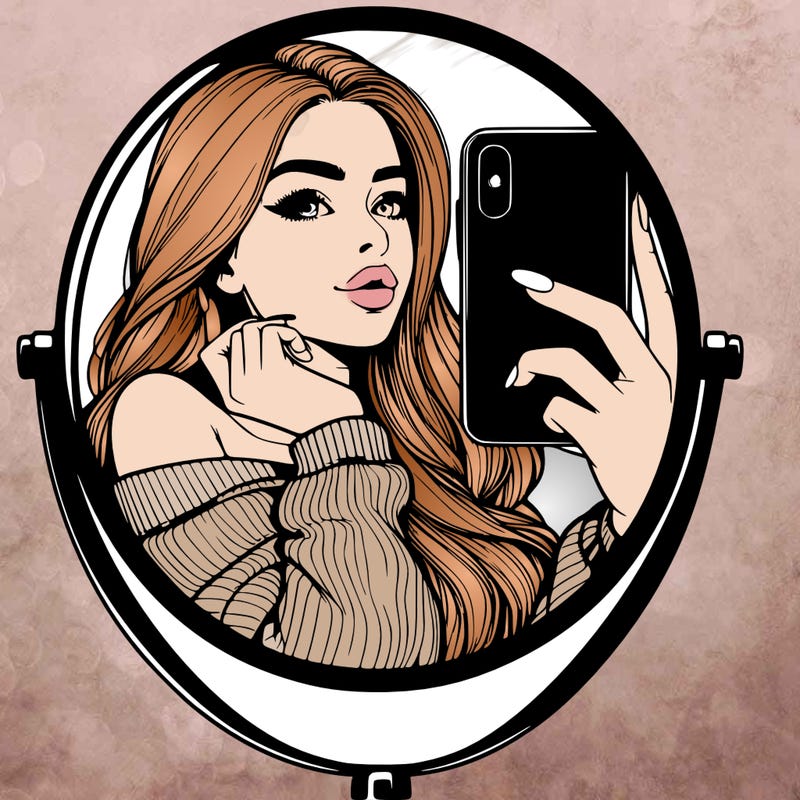 realistic girl taking mirror selfie beautiful