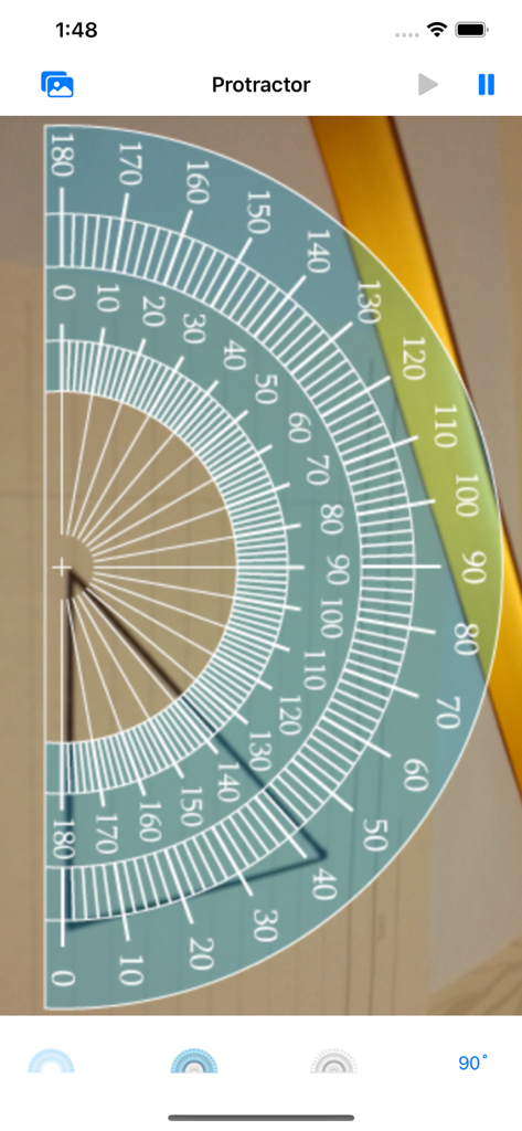 Protractor (Angle measurement) - Digital protractor overlay on a camera view for measuring object angles