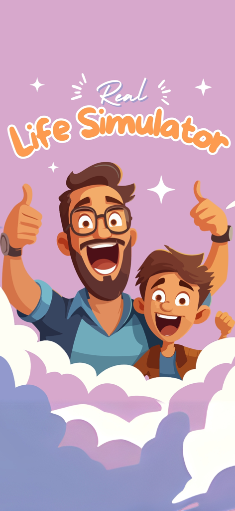 Real Life Simulator - Real Life Simulator splash screen with happy cartoon characters giving thumbs up