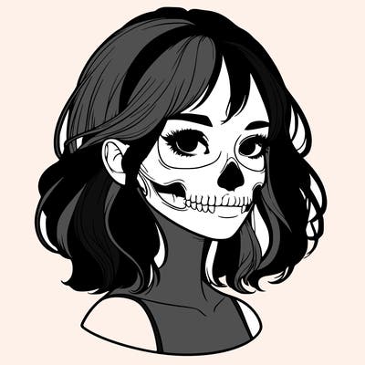 realistic girl with skull