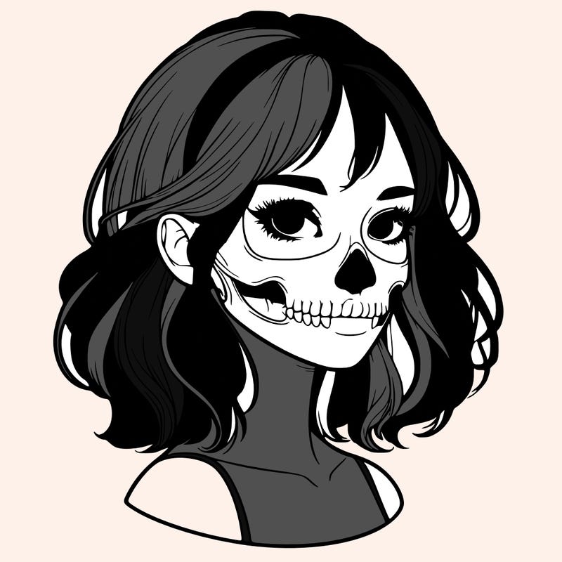 realistic girl with skull