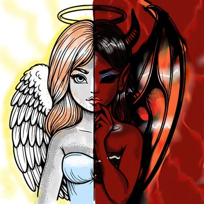 realistic angel half demon