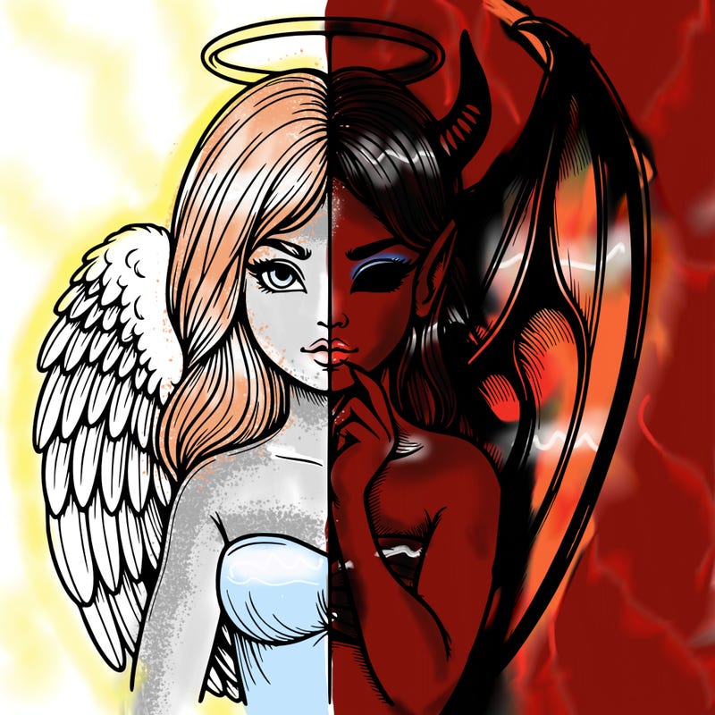 realistic angel half demon