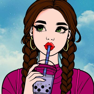 realistic girl with braided hair drinking boba