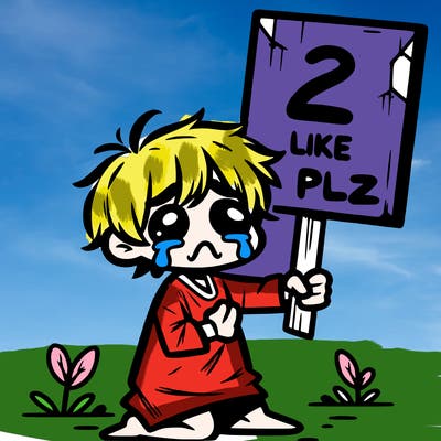 small poor toddler crying with sign that says 2 like plz