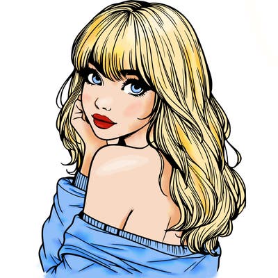 realistic girl with bangs looking over her shoulder